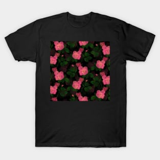 Elegant Pink Roses Floral Painting Black Design T-Shirt